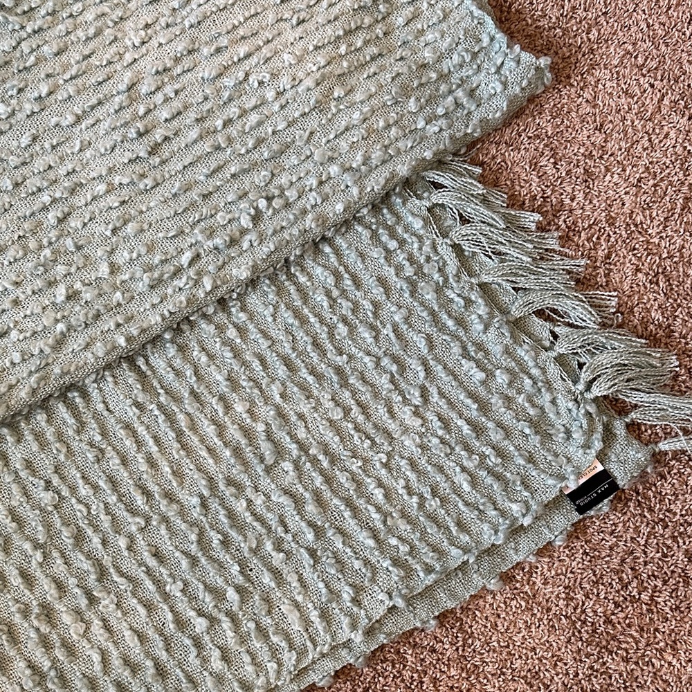 Textured Robins Egg Blue Fringe Throw Blanket Accent cottagecore fringe